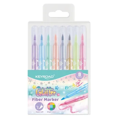 Flamastry KEYROAD Fiber Marker Glitter brokatowe 8 kolor�w pastelowych