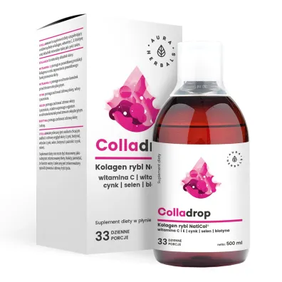Aura Herbals Colladrop - kolagen rybi w p�ynie + witamina C Suplement diety 500 ml
