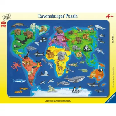 Puzzle 30 el. Mapa �wiata zwierz�t Ravensburger