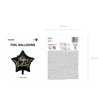 PartyDeco Balon foliowy Happy Birthday czarny 40cm