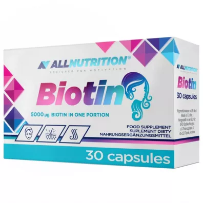 Allnutrition Biotin Biotyna 5 mg wosy, skra - suplement diety 30 kaps.
