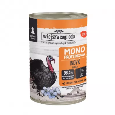 Wiejska Zagroda Karma mokra dla psa Monobiakowa Indyk (szczeniak) 400 g