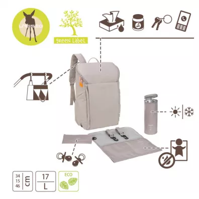 Lassig Green Label Plecak dla mam z akcesoriami Slender Up Backpack taupe beowy
