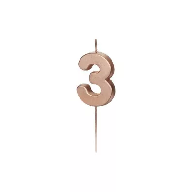 PartyDeco �wieczka urodzinowa 3 r�owe z�oto 4.5cm