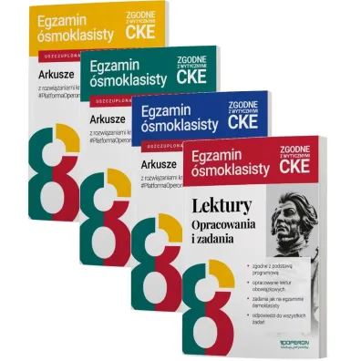 Pakiet Egzamin �smoklasisty. Arkusze z rozwi�zaniami krok po kroku: J�zyk polski, Matematyka, J�zyk angielski, Egzamin �smoklasisty. Lektury. Opracowania i zadania