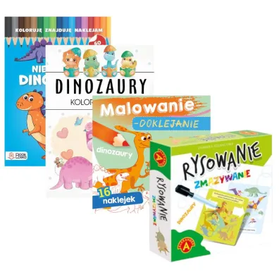 Pakiet Dinozaury: Malowanie-doklejanie. Dinozaury, Niezwyk�e dinozaury. Koloruj�, znajduj�, naklejam, Dinozaury. Kolorowanka, Rysowanie zmazywanie. Dinozaury
