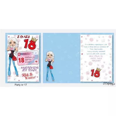 Stamp Karnet Party naklejany B6+koperta Urodziny 18 wz17