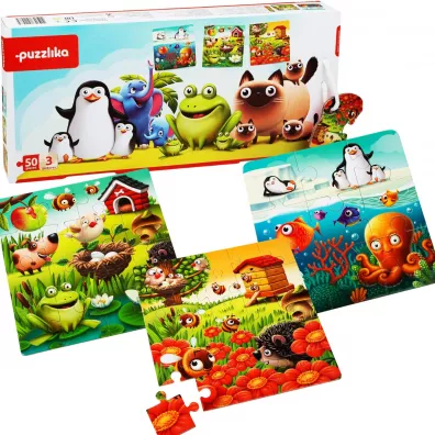 Puzzle 3w1 50 el. Puzzlika. �wiat zwierz�tek Cubika
