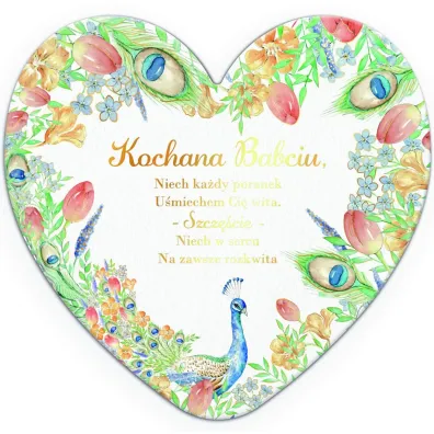 Laurka dwustronna Serce Babcia - Paw w tulipanach