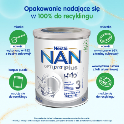 Nestle Nan Optipro Plus 3 HM-O Produkt na bazie mleka junior dla dzieci po 1. roku Zestaw 4 x 800 g