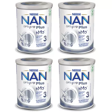 Nestle Nan Optipro Plus 3 HM-O Produkt na bazie mleka junior dla dzieci po 1. roku Zestaw 4 x 800 g