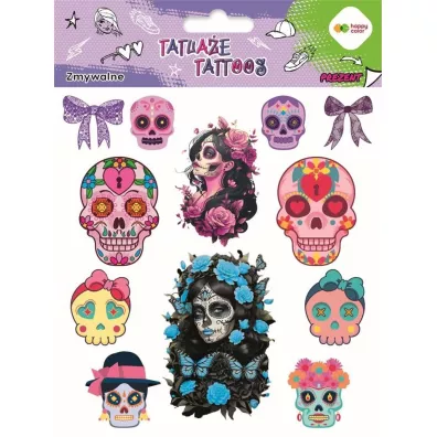 Tatuae zmywalne Pink skulls HAPPY COLOR