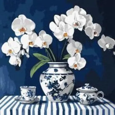 Ideyka Malowanie po numerach - Orchidea w porcelanie 40x40cm