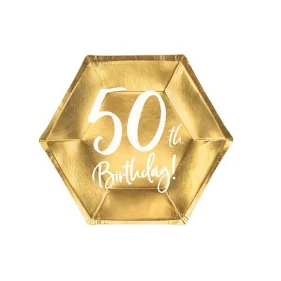 PartyDeco Talerzyki 50th Birthday 20 cm 6 szt.