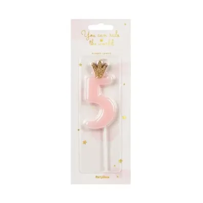PartyDeco �wieczka urodzinowa 5 jasny r�owy 9.5cm