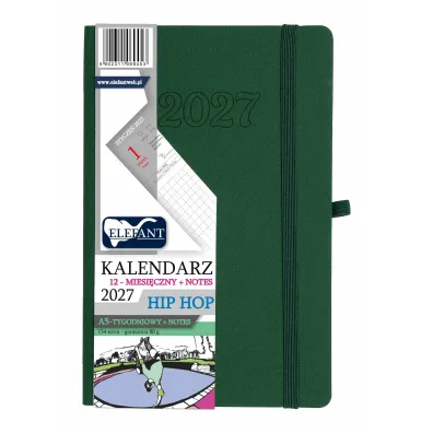 Kalendarz 2027 12 m-cy. Hip hop A5 tygodniowy zielony