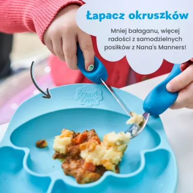 Nana`s Manners Etap 2, Talerz silikonowy tr�jdzielny z przyssawk�, niebieski