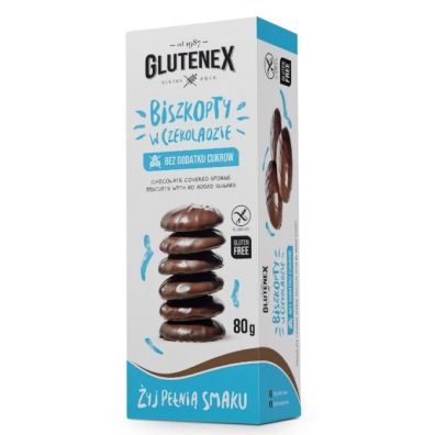Glutenex Biszkopty w czekoladzie bez dodatku cukru bezglutenowe bezglutenowe 80 g