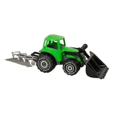 Traktor z �adowaczem i p�ugiem 52cm zielony Tactic