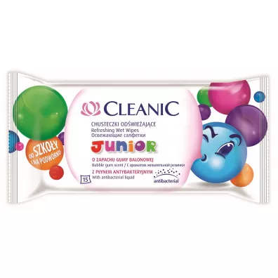 Cleanic Junior Refresing Wet Wipes chusteczki od�wie�aj�ce dla dzieci Guma Balonowa 15 szt.
