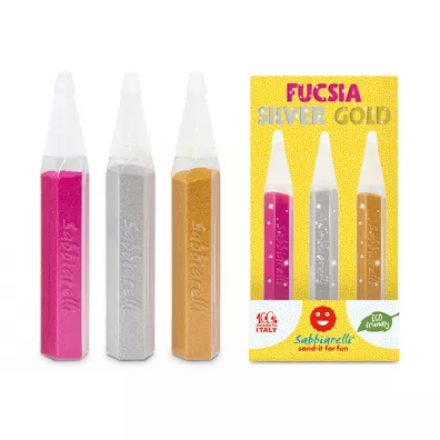 Sabbiarelli Pisaki z piaskiem do kolorowania (fuksja, zoty i srebrny) 3 l+ 3 szt.