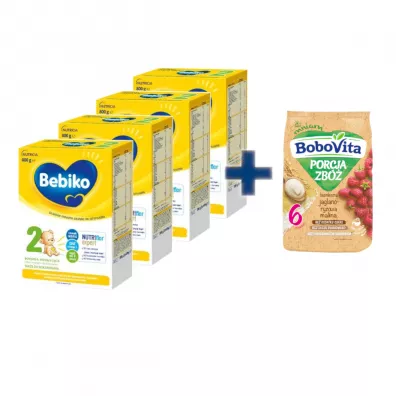 Bebiko Zestaw 2 Mleko nast�pne dla niemowl�t + Bobovita Porcja zb� Kaszka bezmleczna powy�ej 6. miesi�ca �ycia 4 x 800 g + 170 g
