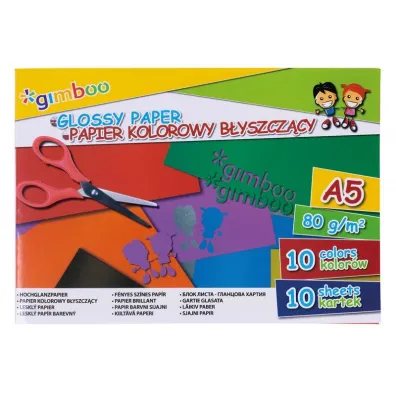 Zeszyt papier�w kolorowych b�yszcz�cych A5 Gimboo 10 kolor�w