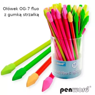 Penword Owek fluo z gumk strzak 48 szt.