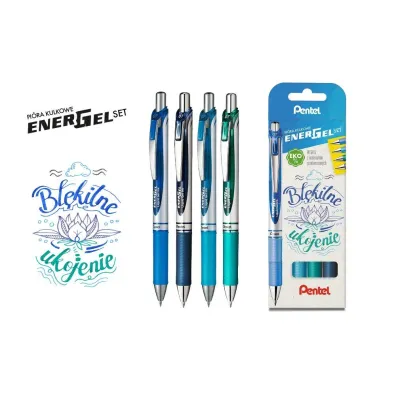 Pentel Zestaw pi�r EnerGel BL77 b��kitne ukojenie 4 szt.