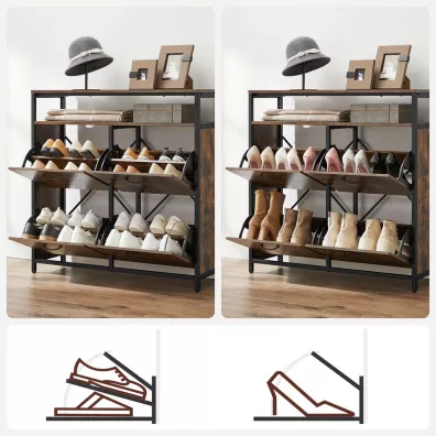 Songmics Szafka na buty z 4 uchylnymi drzwiami rustykalna
