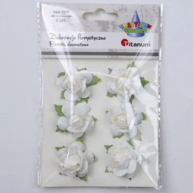 Titanum Papierowe r�e na druciku 40mm bia�e