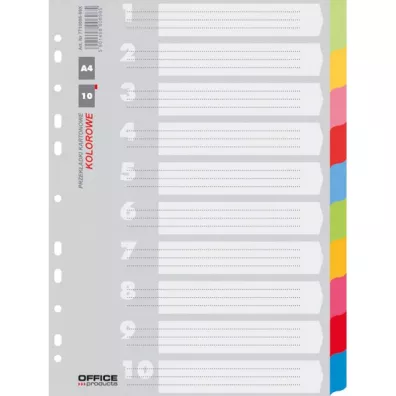 Przekadki A4 Office Products karton 223x297mm 10 kart mix kolorw