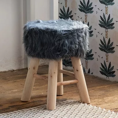 Atmosphera Taboret z futrzanym obiciem Oslo Grey