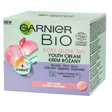Garnier Bio Rosy Glow 3in1 Youth Cream krem rany przeciw oznakom starzenia dla skry matowej 50 ml