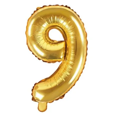 PartyDeco Balon foliowy Cyfra "9", 35cm, z�oty