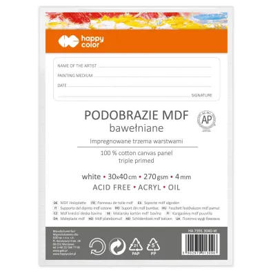 Happy Color Podobrazie bawe�niane impregnowane bia�e 30x40cm, 4mm