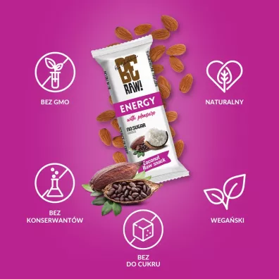 BeRaw Batony energy - surowe kakao, kokos Zestaw 6 x 40 g