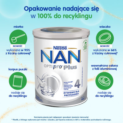 Nestle Nan Optipro Plus 4 Produkt na bazie mleka junior dla dzieci po 2. roku Zestaw 4 x 800 g
