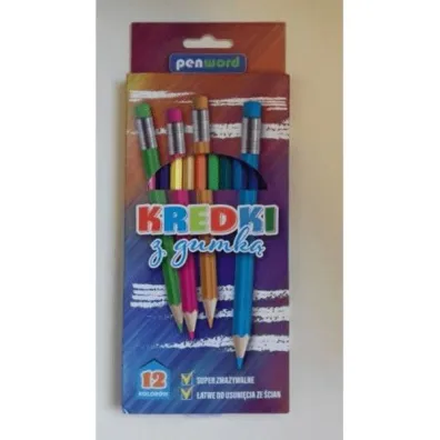 Penword Kredki o��wkowe z gumk� 12 kolor�w
