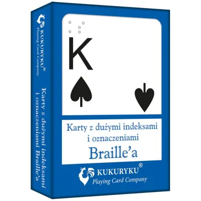 Karty do gry niebieskie z du�ymi indeksami i znakami Braile'a Kukuryku