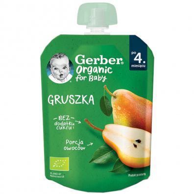 Gerber Organic Deserek w tubce gruszka dla niemowląt po 4 miesiącu 90 g Bio