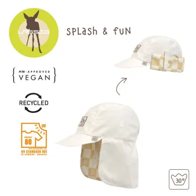 Lassig Czapka z filtrem UV80 z daszkiem i os�on� karku Splash & Fun Krata vanilla/sea salt, rozm. 52/53