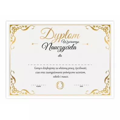 LearnHow Dyplom A4 wzorowego nauczyciela - z�oto