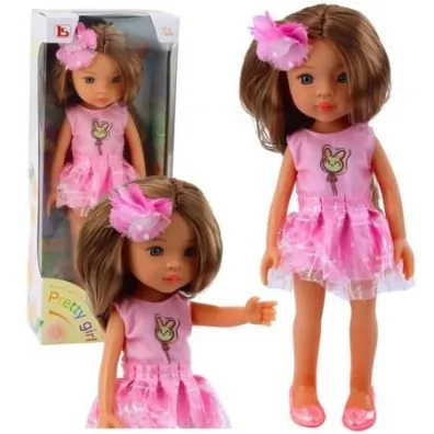 Lalka w r�owej sukience d�ugie br�zowe w�osy LeanToys