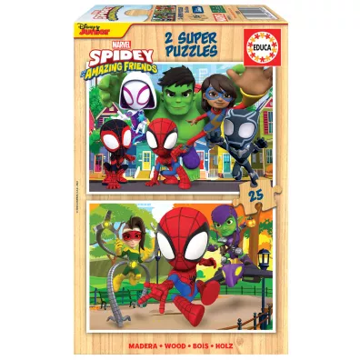 Puzzle 2 x 25 el. Spidey i Super-Kumple (drewniane) Educa