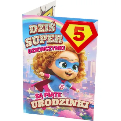 Yeku Karnet Urodziny 5 dziewczynka - Superbohaterka