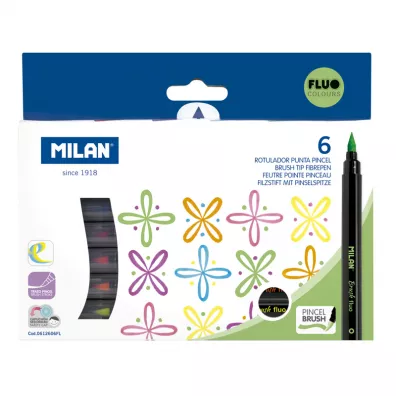 Milan Flamastry z pdzelkiem Fluo 6 szt.