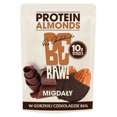 BeRAW Migdały w gorzkiej czekoladzie 86% z dodatkiem białka 45 g