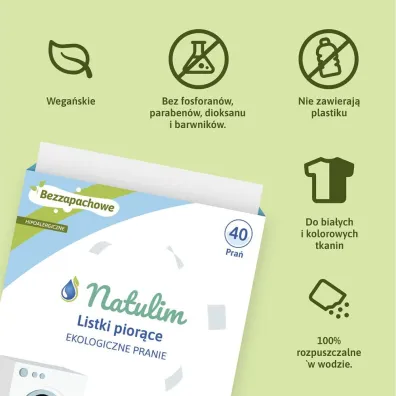 Natulim Eko listki do prania, Bezzapachowe 40 szt.