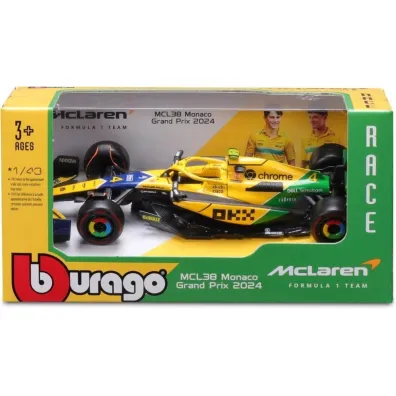 Bburago model 1:43 bolid f1 mclaren mcl38 norris monaco gp 2024 senna 18-38214
